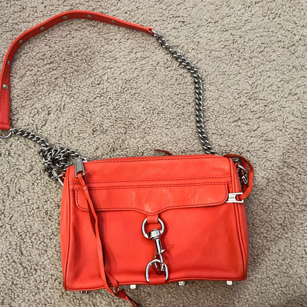 Rebecca Minkoff Bright Orange Leather Crossbody with Chain Strap